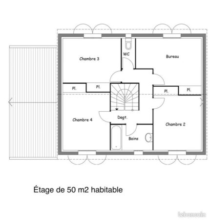 Plan intérieur personnalisable de maison bois (rez-de-chaussée 50m2 + garage 20m2)