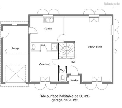 Plan intérieur personnalisable de maison bois (premier étage 50m2 habitable)